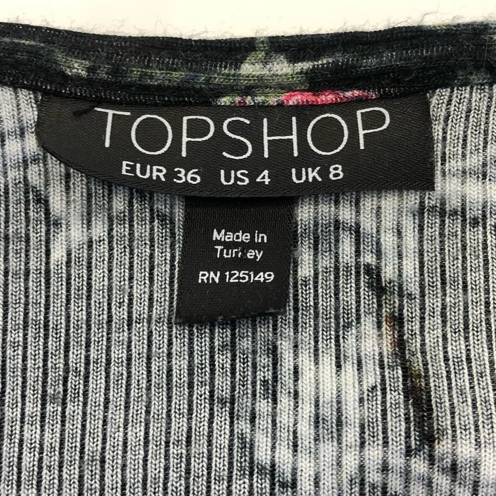 Topshop Black Floral Lace Up Fitted Mini Dress Ribbed Size 4 - Picture 7 of 10